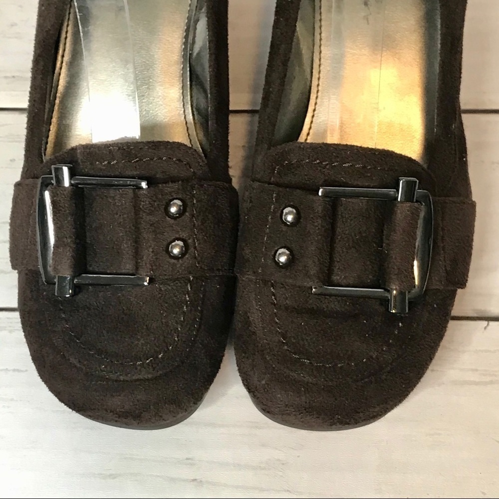 Marc Fisher Suede Buckle Wedges - Picture 4 of 11